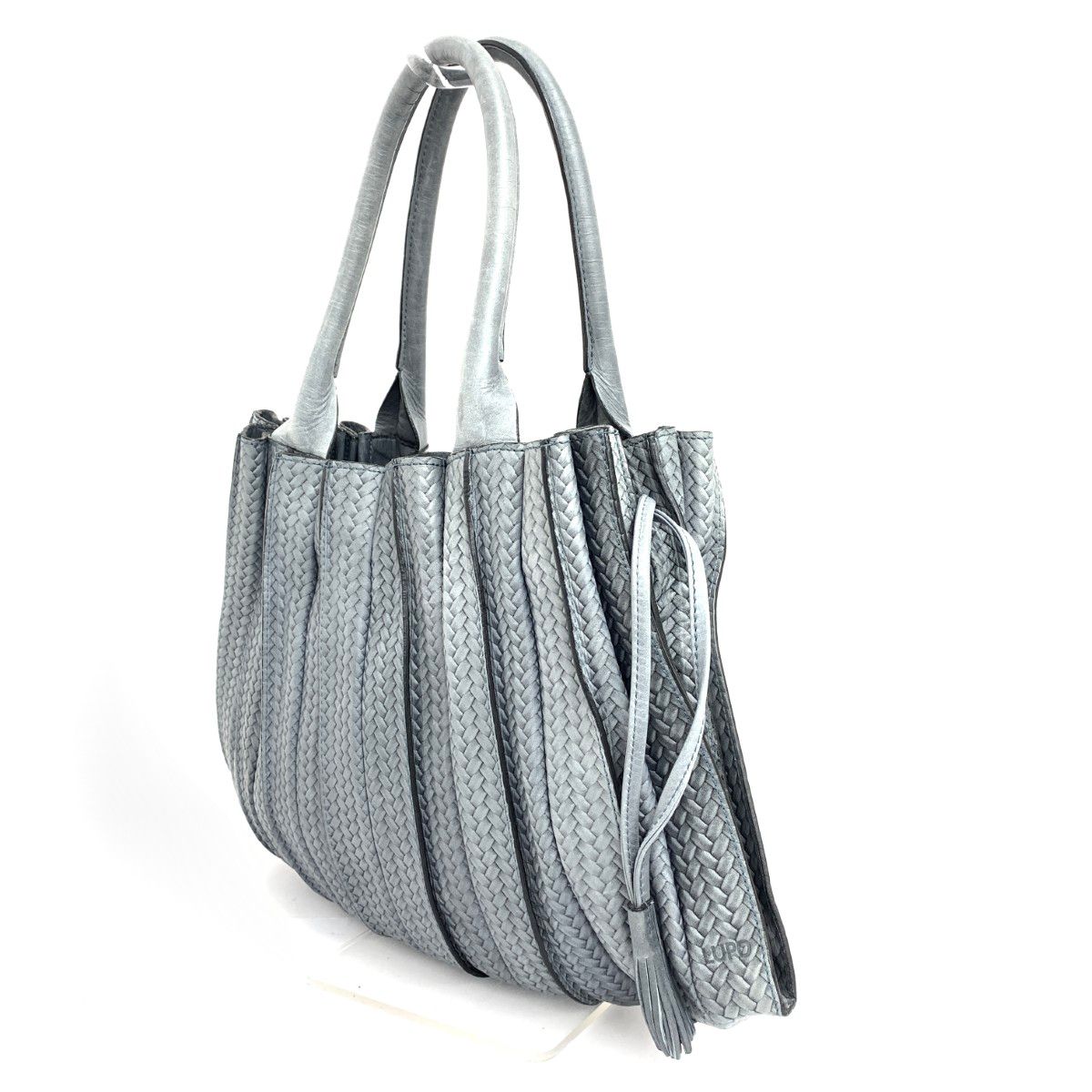 LUPO ルポ 巾着トートバッグ プリーツ/メッシュ柄/レザー グレー ユニ