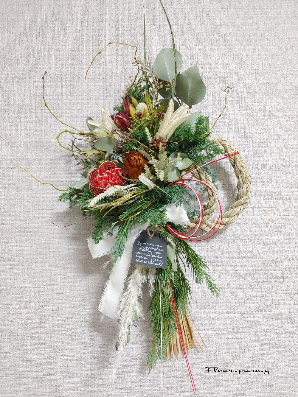 大きなしめ縄◆2026＊二重＊お正月しめ縄リース＊しめ縄アレンジ＊お飾り＊しめ縄おしゃれ＊モダンしめ縄＊ネイティブフラワーしめ縄