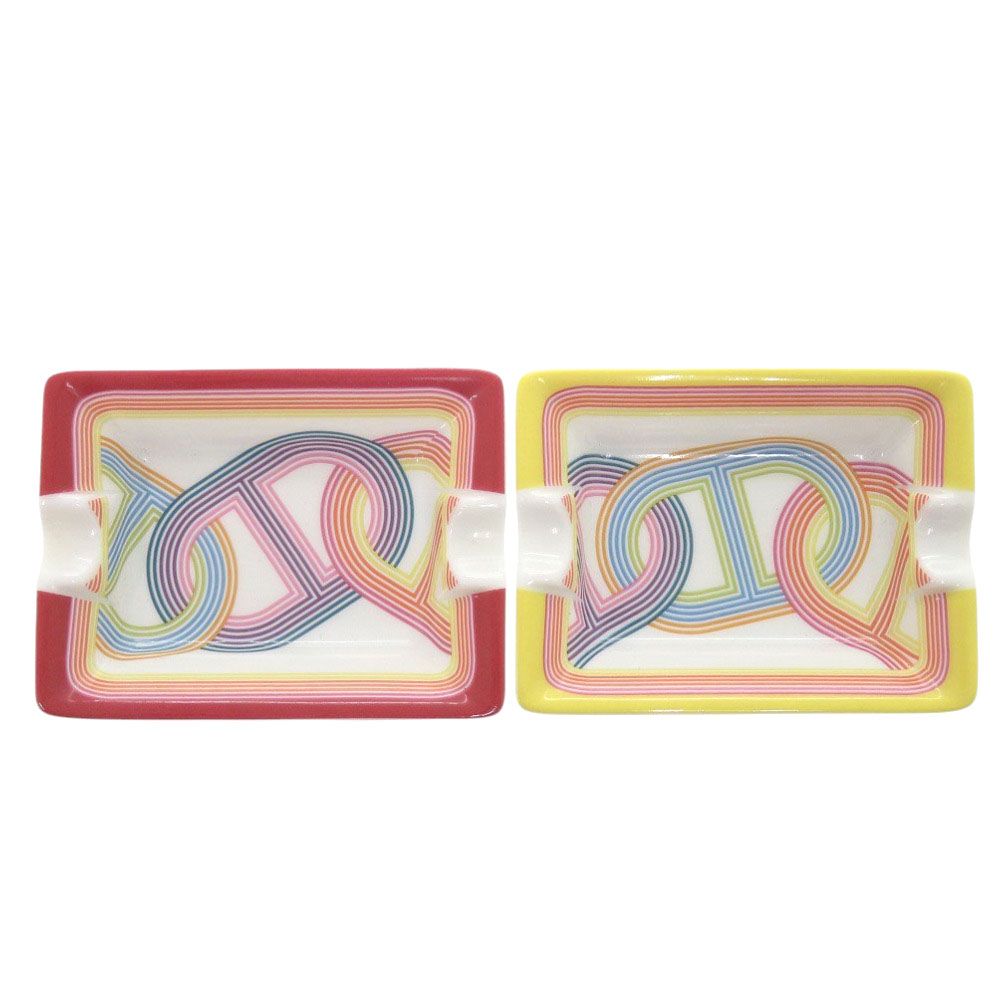 エルメス アッシュトレイ 2点セット ミニ灰皿 ポーセリン 陶器 イエロー レッド 0574 HERMES