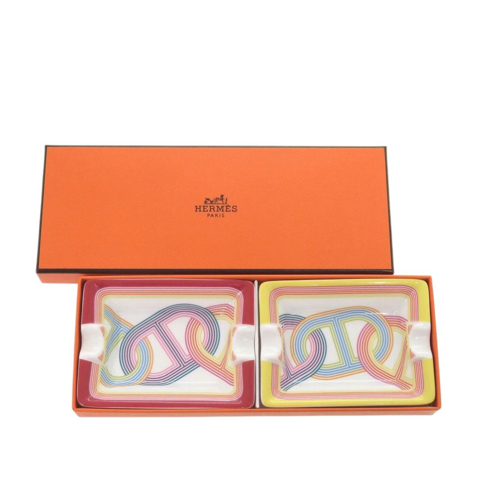 エルメス アッシュトレイ 2点セット ミニ灰皿 ポーセリン 陶器 イエロー レッド 0574 HERMES