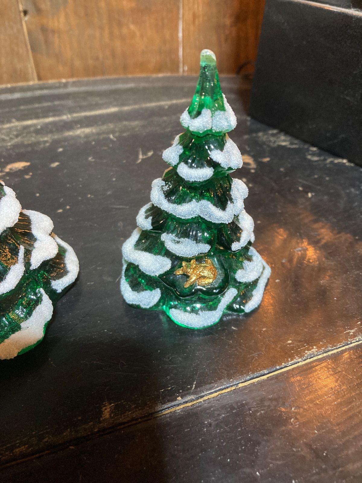  超 フェントン G cat Accent 立体猫装飾付き グリーン フロック 雪付き ツリー 大小ペア 5556 5557 プランター 置物 インテリア小物