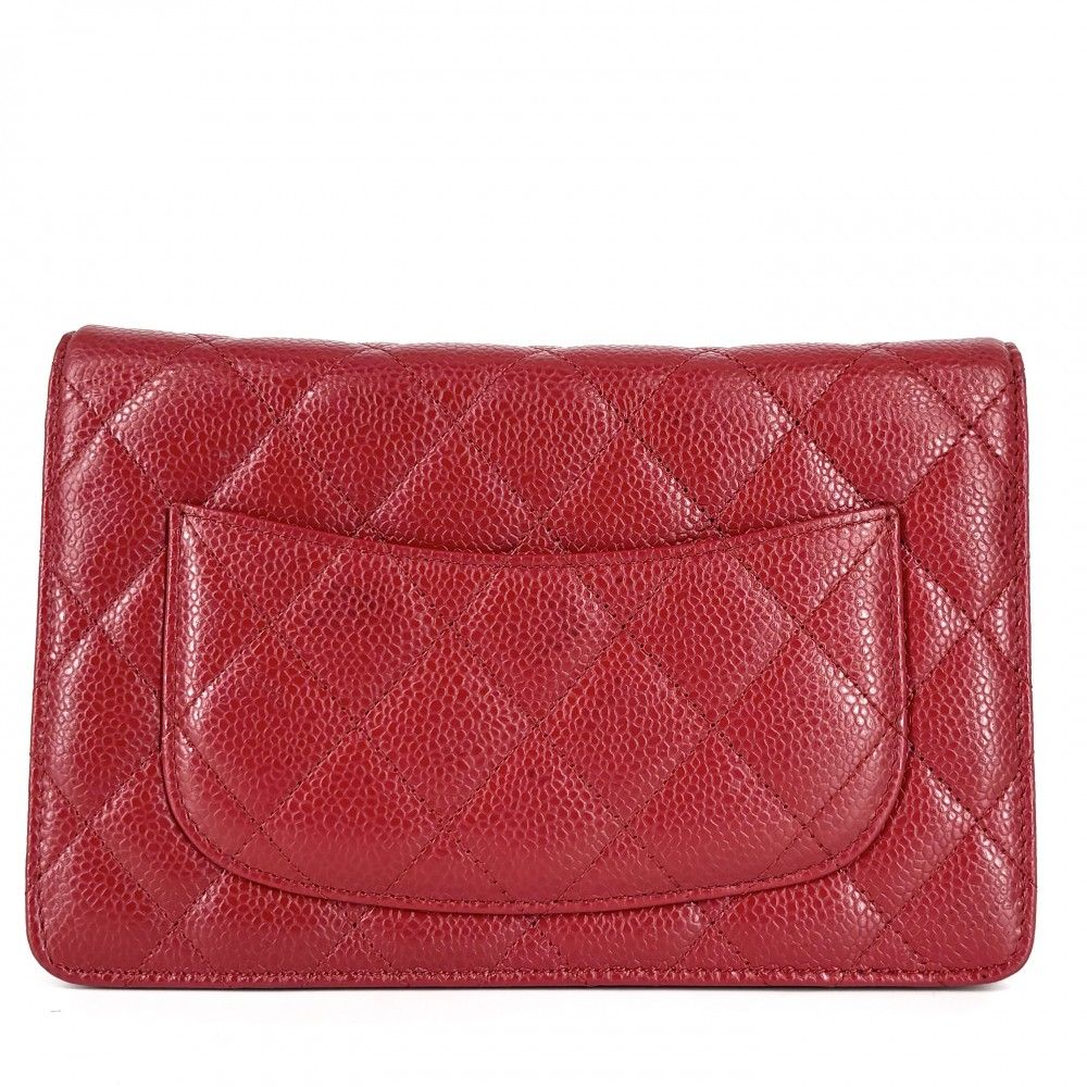 シャネル チェーンウォレット レディース ショルダーバッグ ココマーク 斜め掛け 財布 CHANEL キャビアスキン レッド 赤 シルバー金具 品