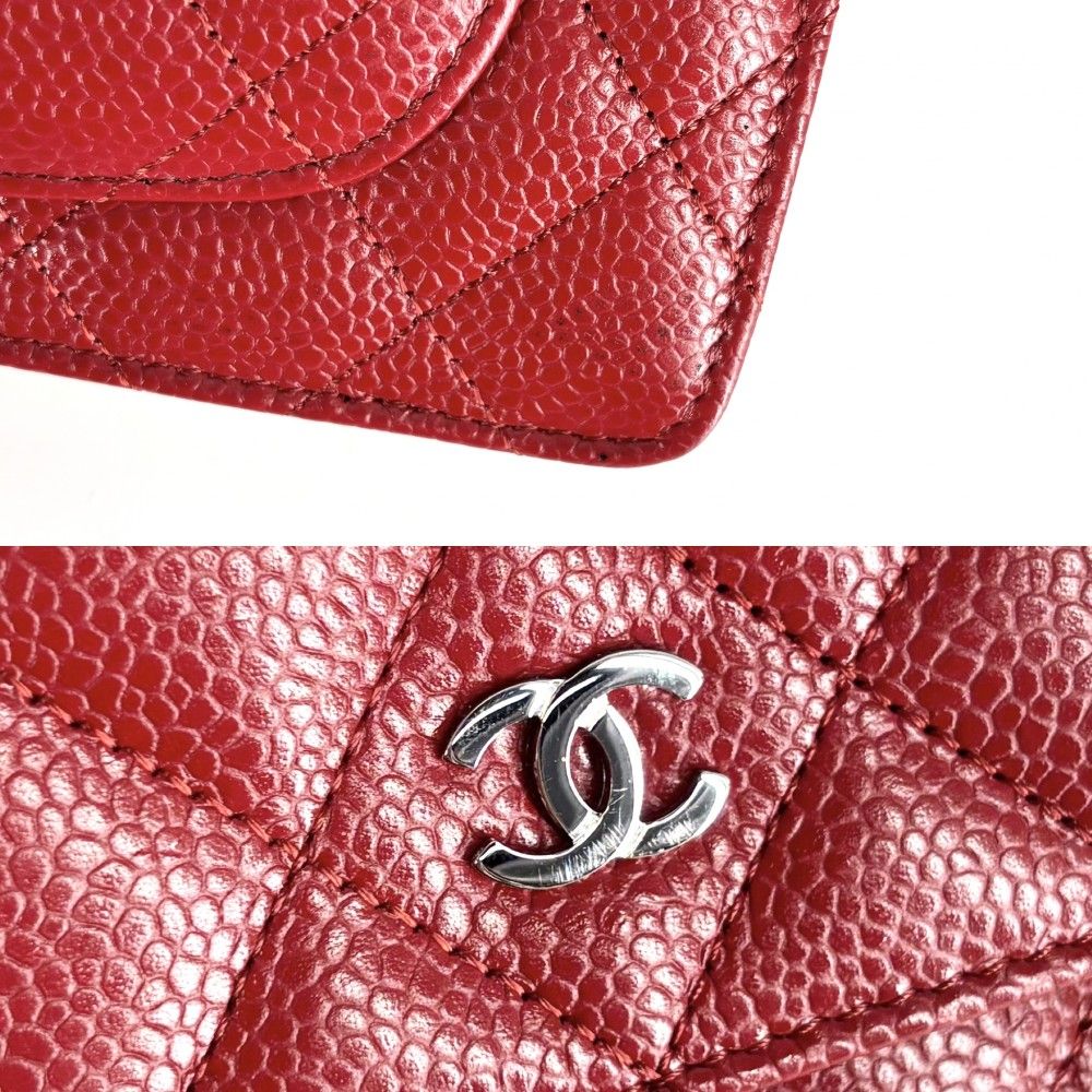  シャネル チェーンウォレット レディース ショルダーバッグ ココマーク 斜め掛け 財布 CHANEL キャビアスキン レッド 赤 シルバー金具 品 その他 小物