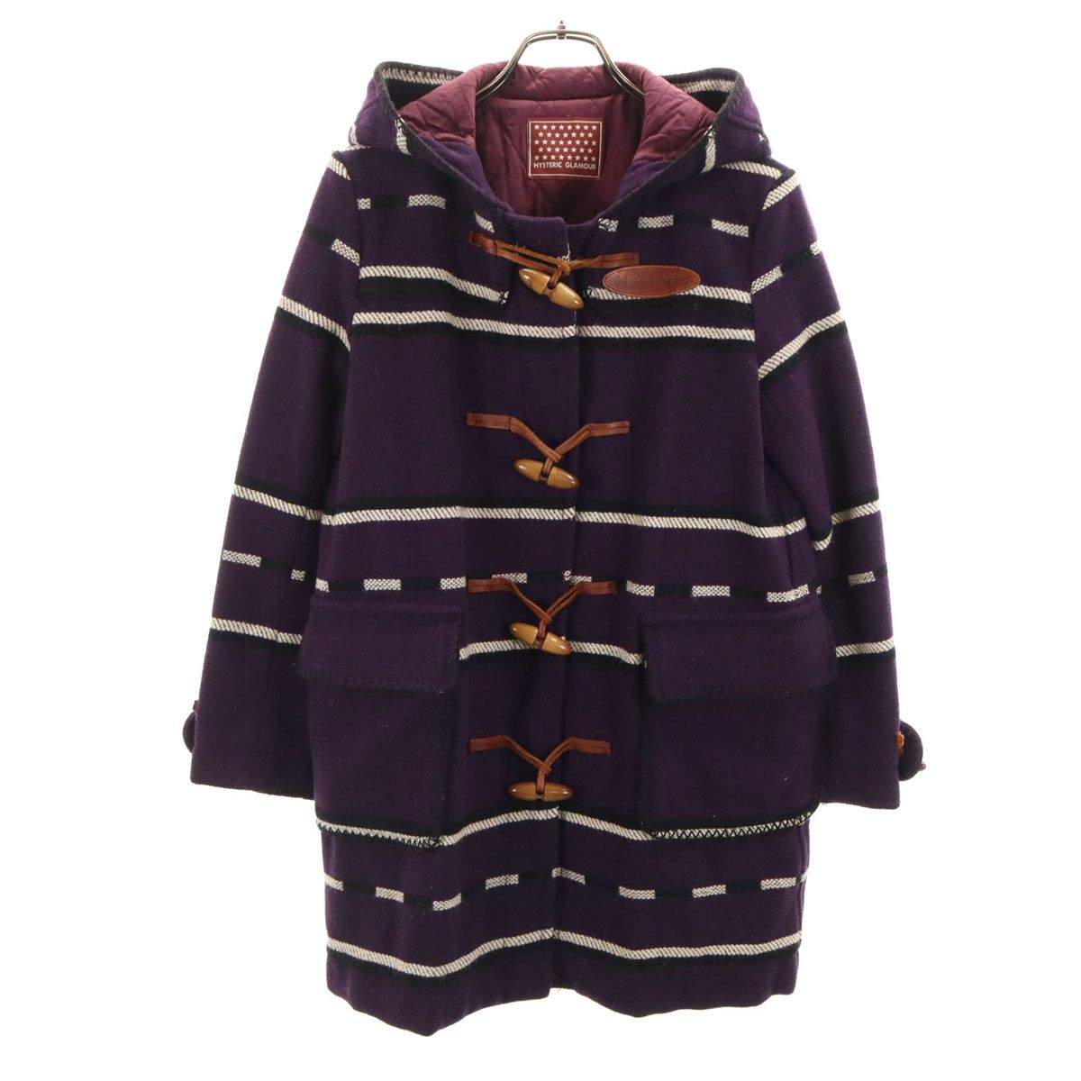 HYSTERIC GLAMOUR ヒステリックグラマー ボーダー柄 ダッフルコート パープル 中綿 レディース 古着