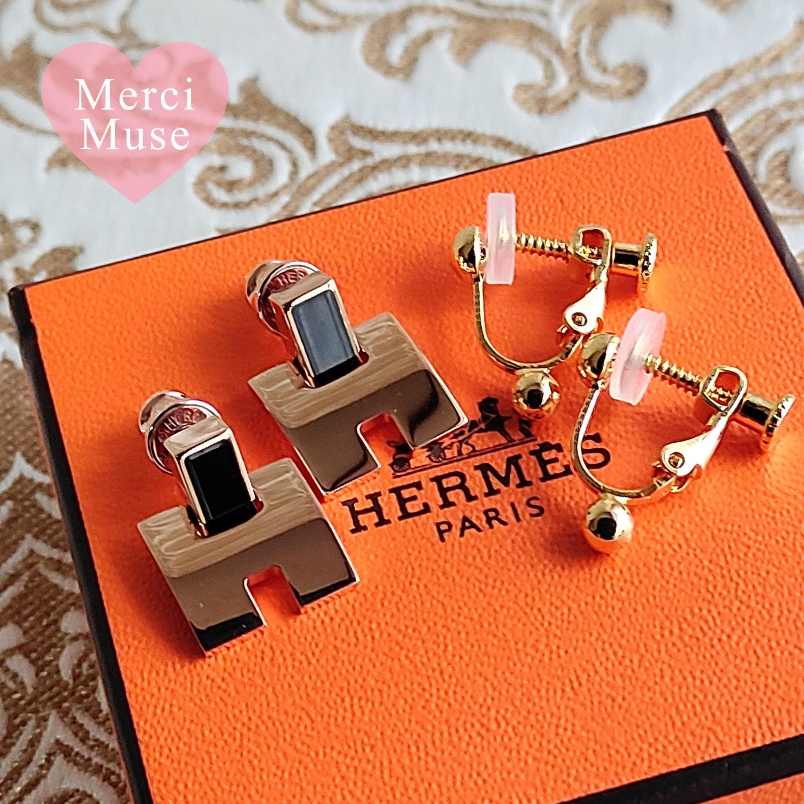 ❤お得なお品❤アイリーンピアス ブラックxPG金具 エルメス