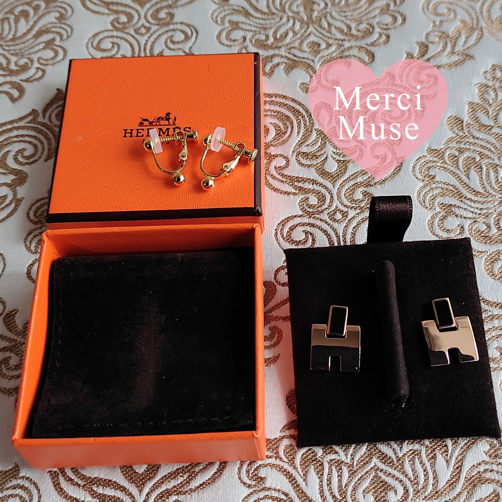 ❤お得なお品❤アイリーンピアス ホワイトｘPG金具 エルメス イヤリングにもなる ❤お得なお品❤アイリーンピアス ブラックxPG金具 エルメス