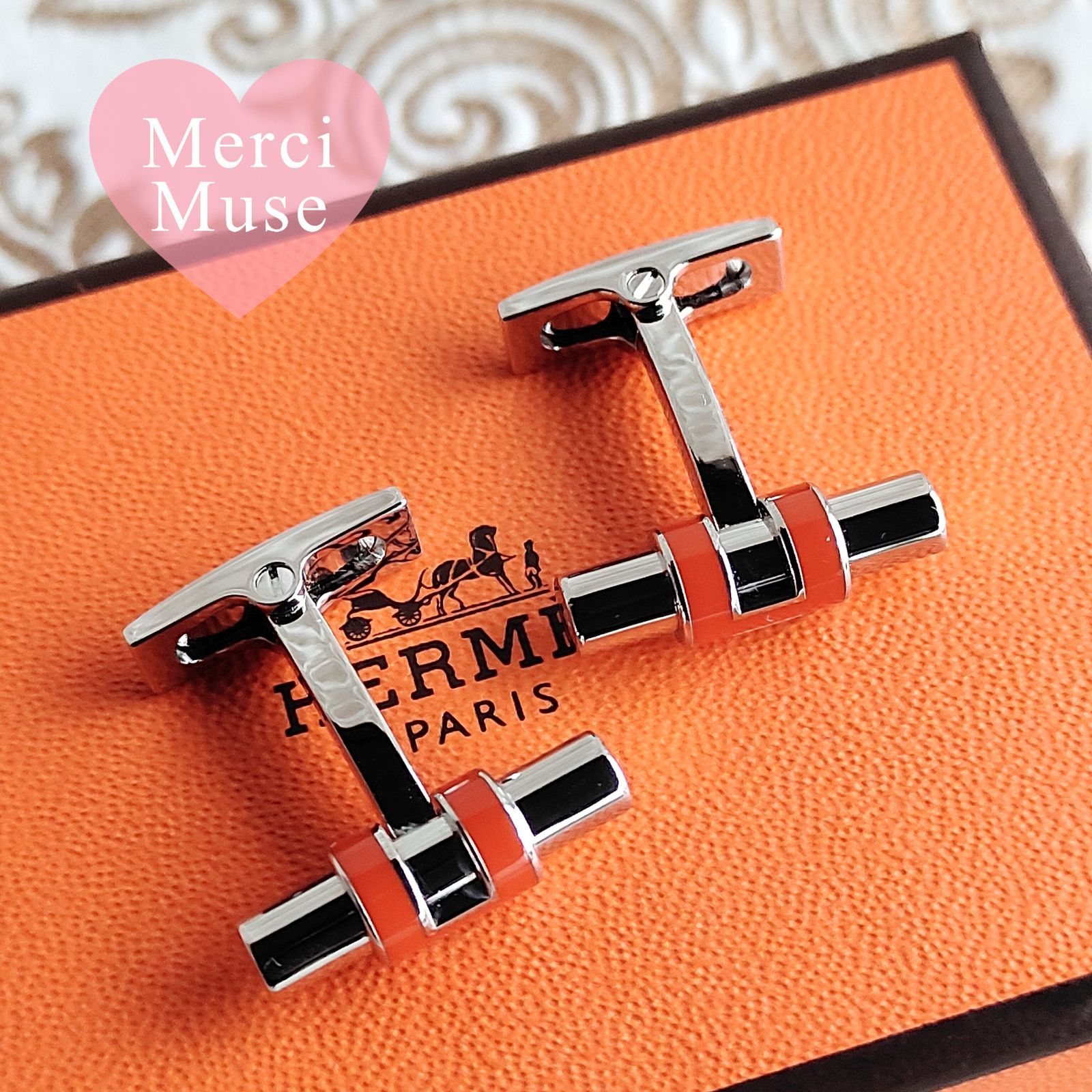 なお品 チューブH カフス オレンジｘシルバー金具 エルメス き MerciMuse メルシーミューズ