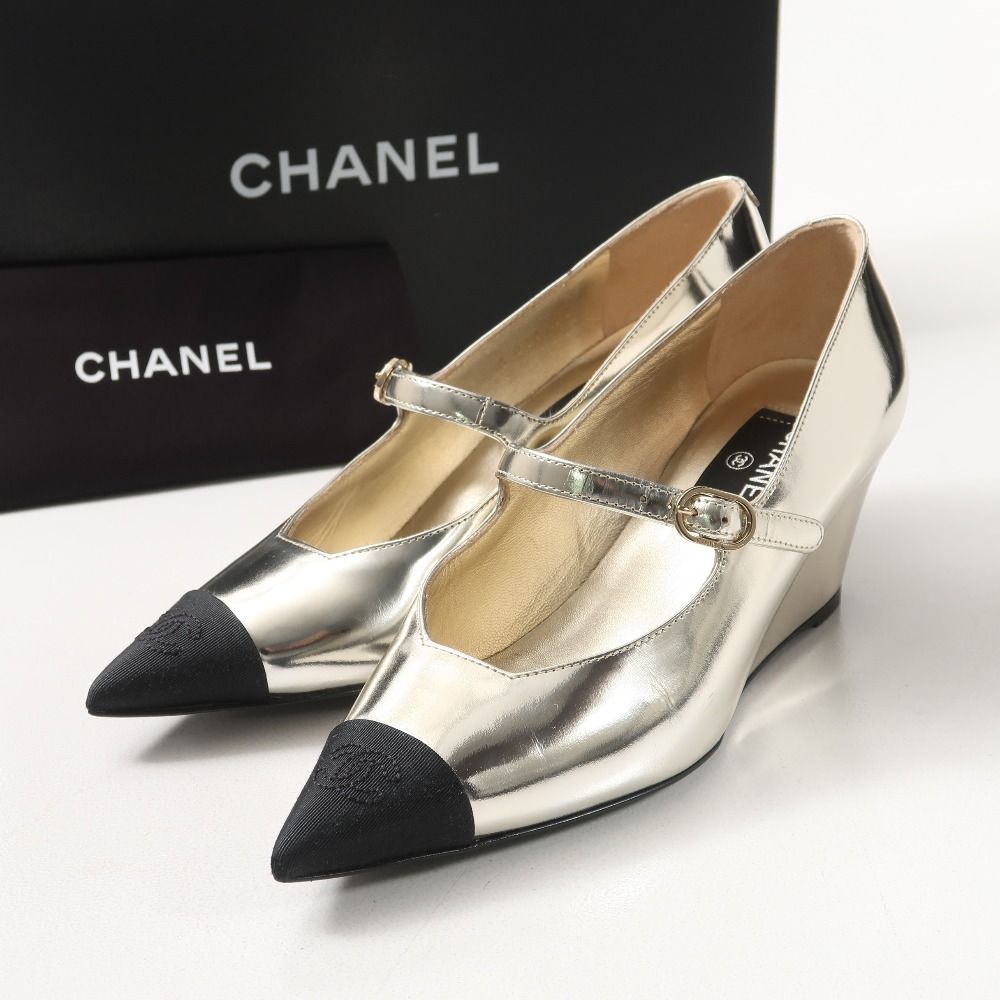 2022年製□CHANEL シャネル パンプス サイズ35C CC ココマーク 切替