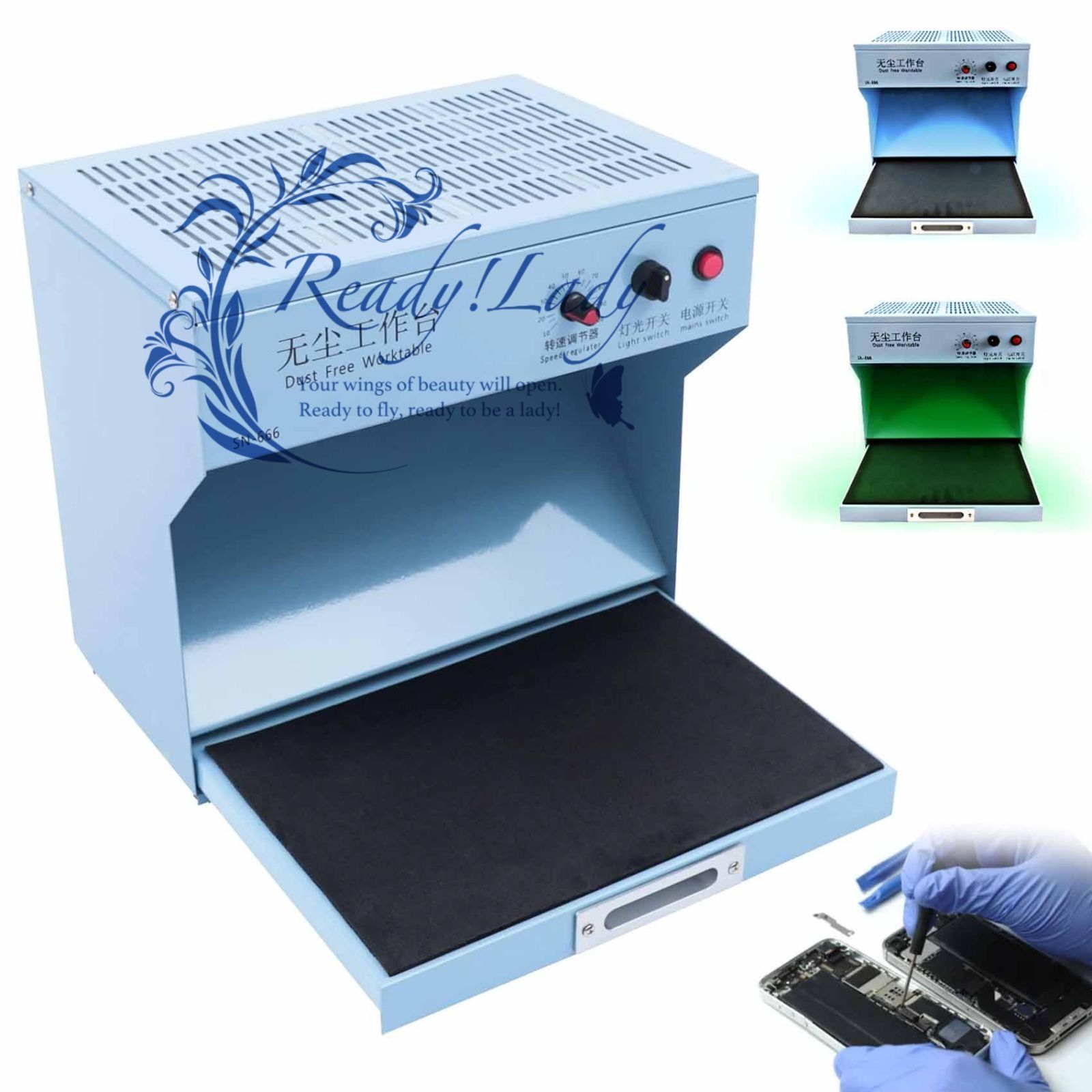 クリーンベンチ 小型クリーンブース 作業台 小型実験台 ほこりなし 静電気防止 3層HEPAフィルター付き ダブルファン ダブル LED 風力調整 明るさ調整 実験室 小型精密機器 携帯電話の修理 保護フィルムの交換