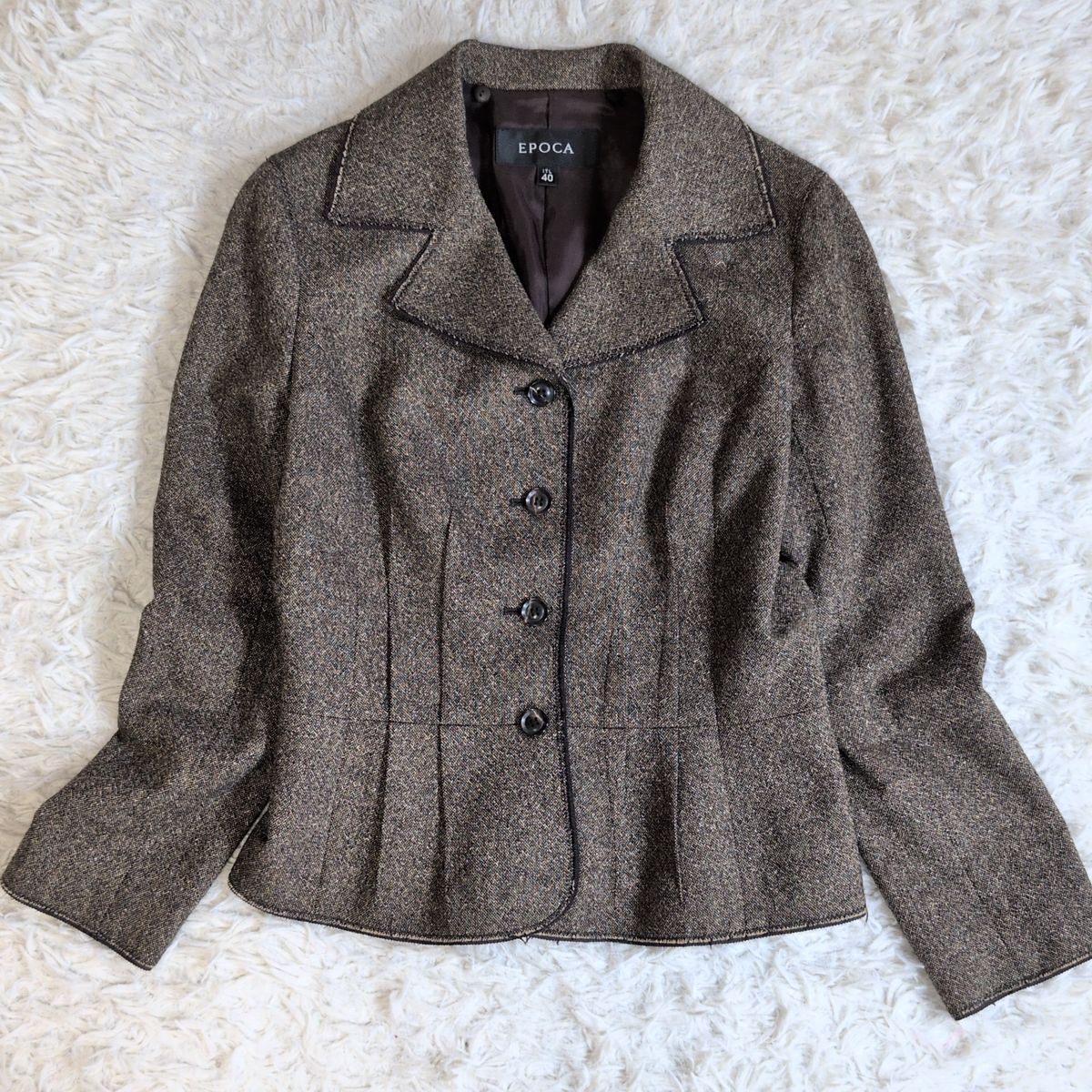 EPOCA エポカ ツイード スカートスーツ セットアップ セレモニー 式典 40 パイピング テーラード 卒業式 入学式 膝下 シングル 1ボタン