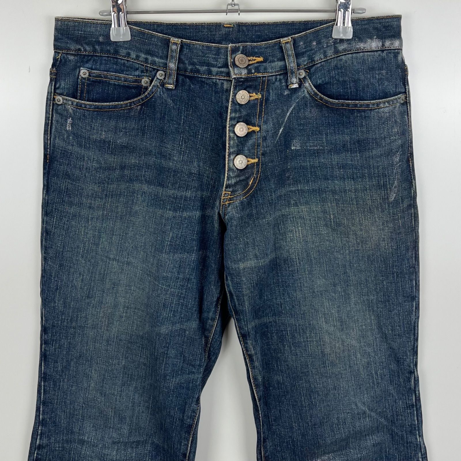 メンズ TORNADO MART 00s y2k archive silver lame flare bell denim 