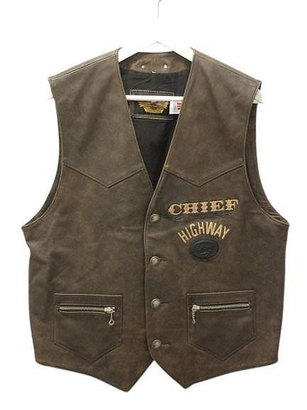 ハーレーダビッドソン HARLEY DAVIDSON レザー ベスト 刺繍 本革 L