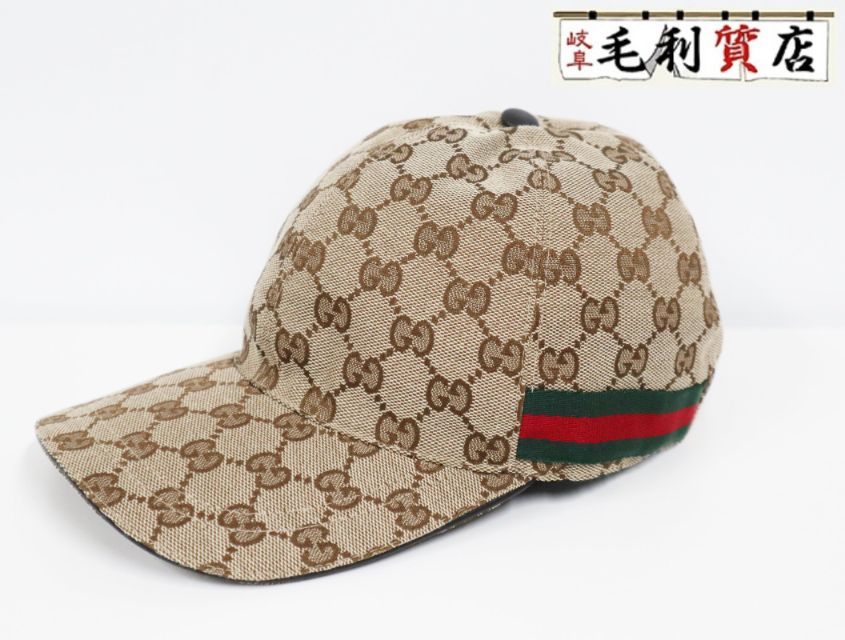 グッチ GUCCI 200035 GGキャンバス ベースボールキャップ ストライプ付き ベージュ サイズS レディース 帽子
