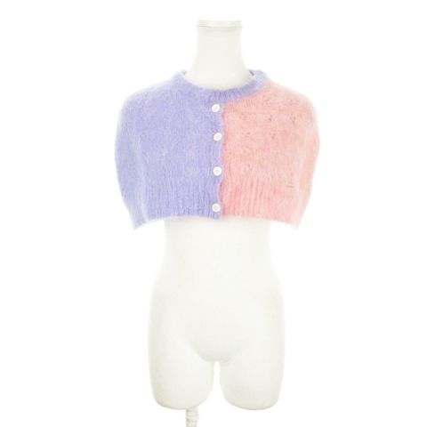 ディースクエアード 23 AW モヘヤミニケープ クロップドカーディガン マント ニット 透かし編み 配色 ロゴプレート 小さいサイズ XXS マルチ AH 1 GY 30