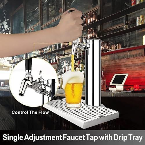 ステンレス生ビールタワー タップビールタワー ステンレススチール製シングルタップケゲレータ タワーキット 12インチ x 7インチのドリップトレイと直径3インチのコラム付き ご家族やご友人とのホームバーパブでの使用に
