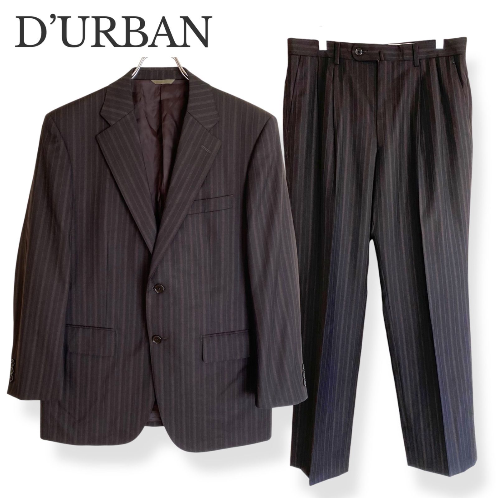 D'URBAN ダーバン ダークブラウン ストライプ スーツ セットアップ 毛