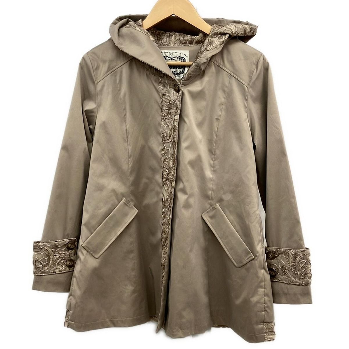 インポートロッサ　中綿コート　ベージュ　レース張り付け　コート　42 インポートロッサ 中綿コート ベージュ レース張り付け コート 42