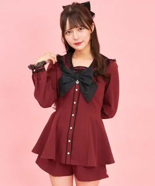 Secret Honey シークレットハニー バーガンディ レース セーラー 長袖 セットアップ 量産型 地雷系