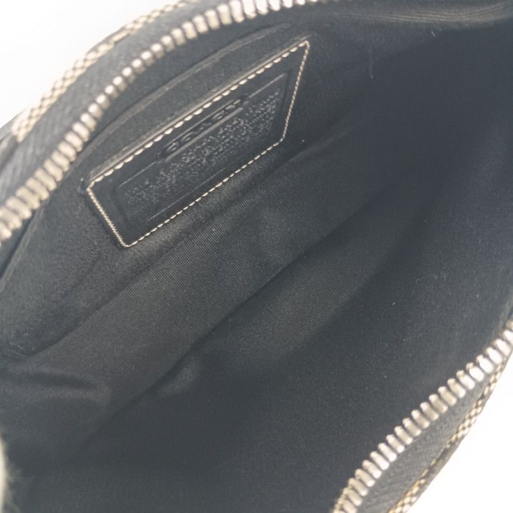 COACH コーチ ハンドバッグ シグネチャー デミポーチ 6094 アイボリー×ブラック キャンバス×レザー レディース アクセサリーポーチ シルバー金具 美品