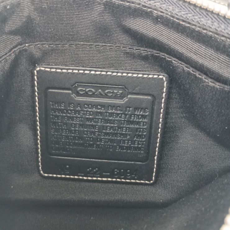 COACH コーチ ハンドバッグ シグネチャー デミポーチ 6094 アイボリー×ブラック キャンバス×レザー レディース アクセサリーポーチ シルバー金具 美品