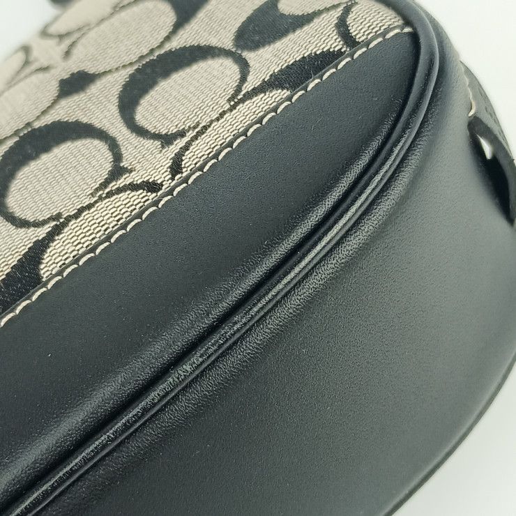 COACH コーチ ハンドバッグ シグネチャー デミポーチ 6094 アイボリー×ブラック キャンバス×レザー レディース アクセサリーポーチ シルバー金具 美品