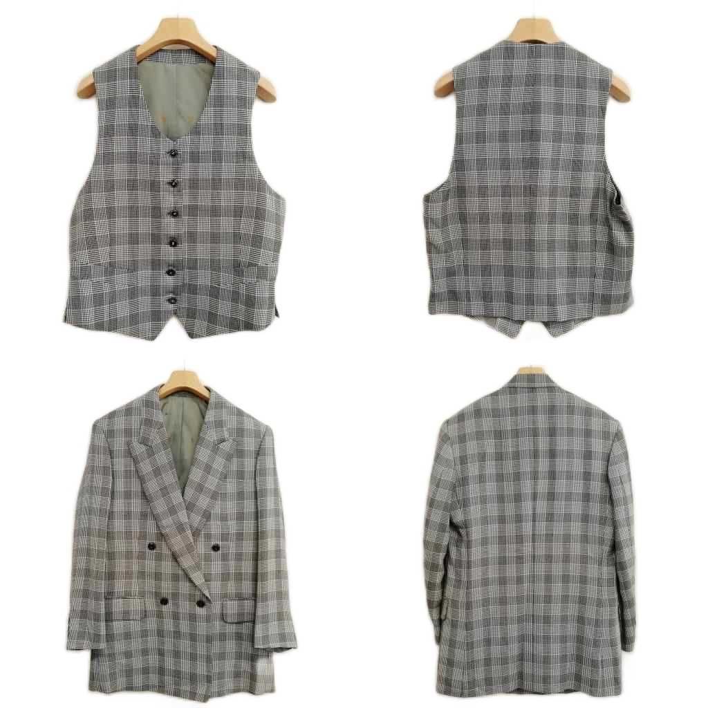 ジバンシィ チェック 3ピース ダブル 4 B スーツ セットアップ ジレ ジャケット スラックス フォーマル グレー系