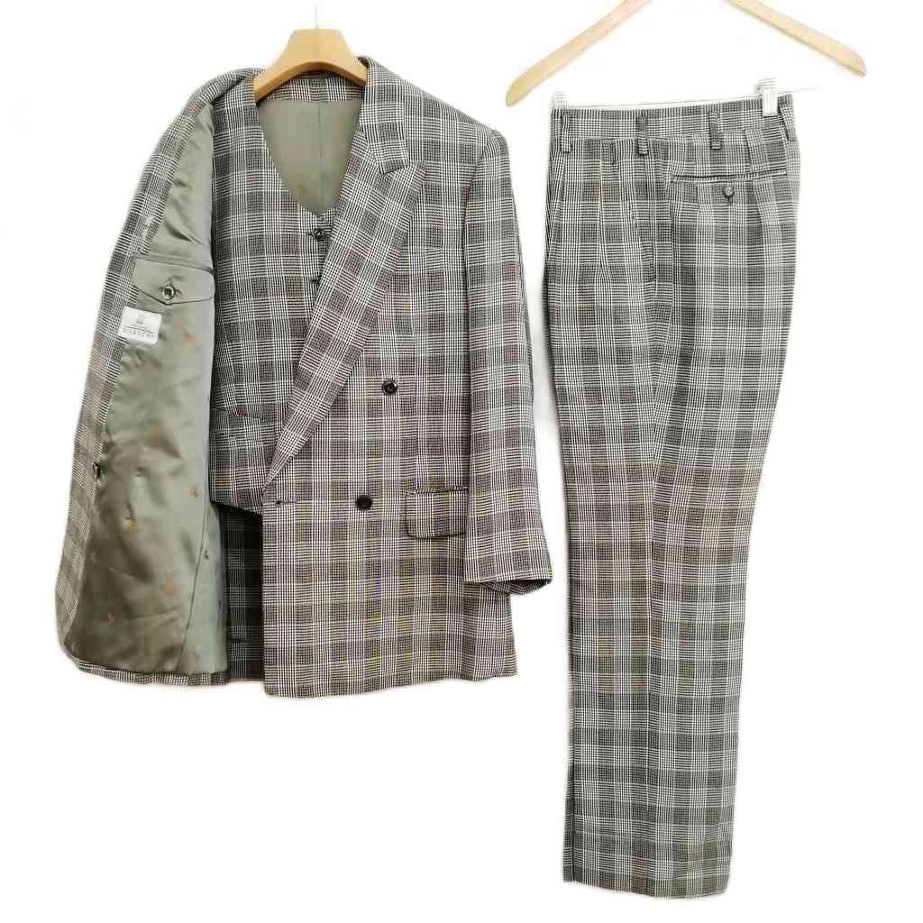 ジバンシィ チェック 3ピース ダブル 4 B スーツ セットアップ ジレ ジャケット スラックス フォーマル グレー系