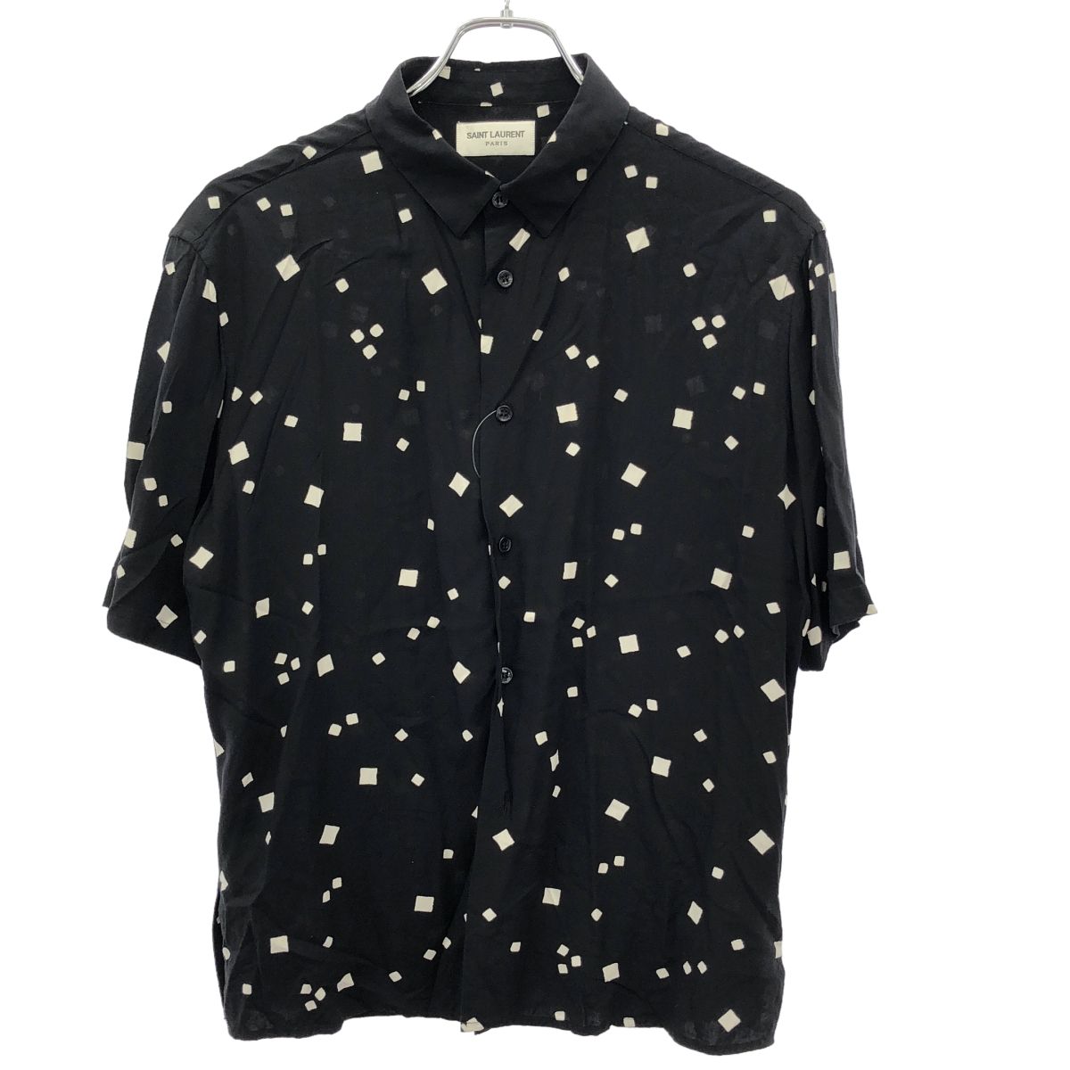SAINT LAURENT PARIS サンローラン パリ 19 SS スクエアドットショートスリーブレーヨンシャツ 607070 Y 1 A 79 ブラック 37