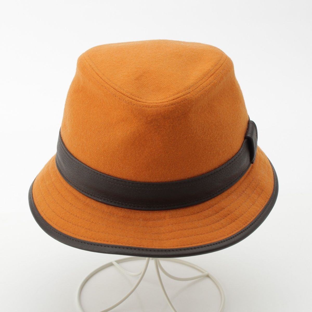エルメス カシミヤ ディアスキン ハット 帽子 オレンジ ココアブラウン 58