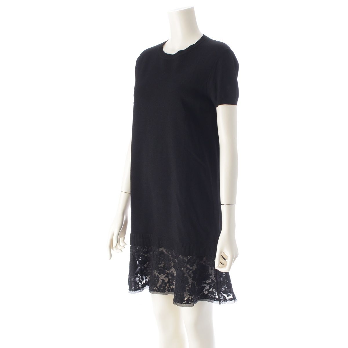 ヴァレンティノ クルーネック レース切替 ニット ワンピース ブラック