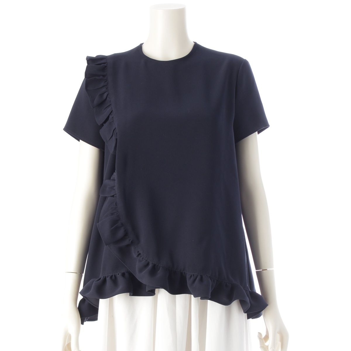 YOKOCHAN ハーフスリーブ　フリルトリムブラウス Lネイビー YOKOCHAN yokochanハーフスリーブフリルトリムブラウス36ネイビー