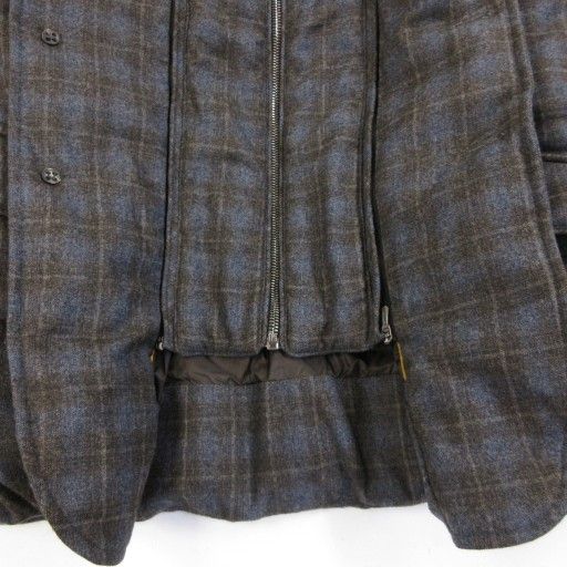 【中古】ムーレー MOORER WELLS-FF ダウンジャケット ダウンコート チェック ウール 44 約S 灰 青 グレー ブルー 系 ムーレー MOORER WELLS-FF ダウンジャケット ダウンコート チェック