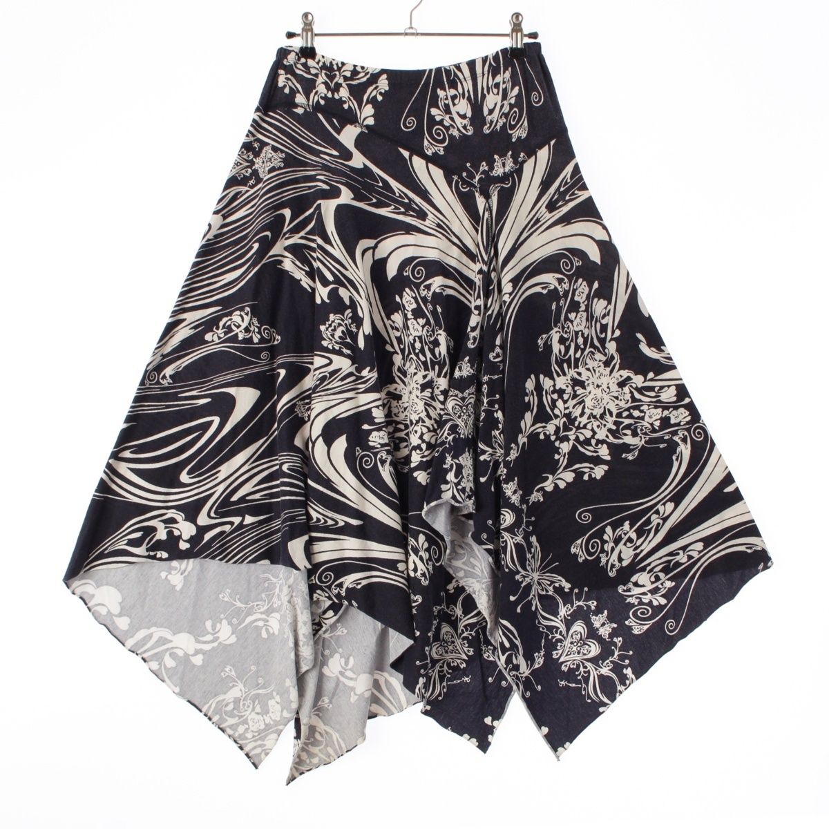 イッセイミヤケ 2004年 04 SS コットン フラワープリント 変形 スカート ボトムス ホワイト ブラック 2