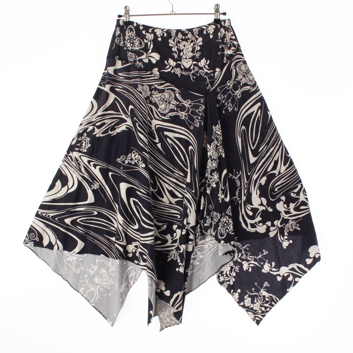 イッセイミヤケ 2004年 04 SS コットン フラワープリント 変形 スカート ボトムス ホワイト ブラック 2