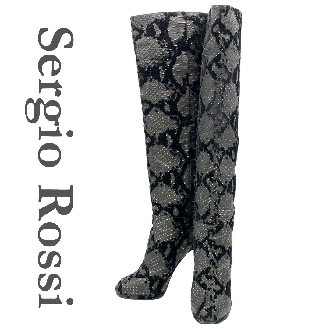 □極レア□ Sergio Rossi ロングブーツ パイソン ブラック 2136A
