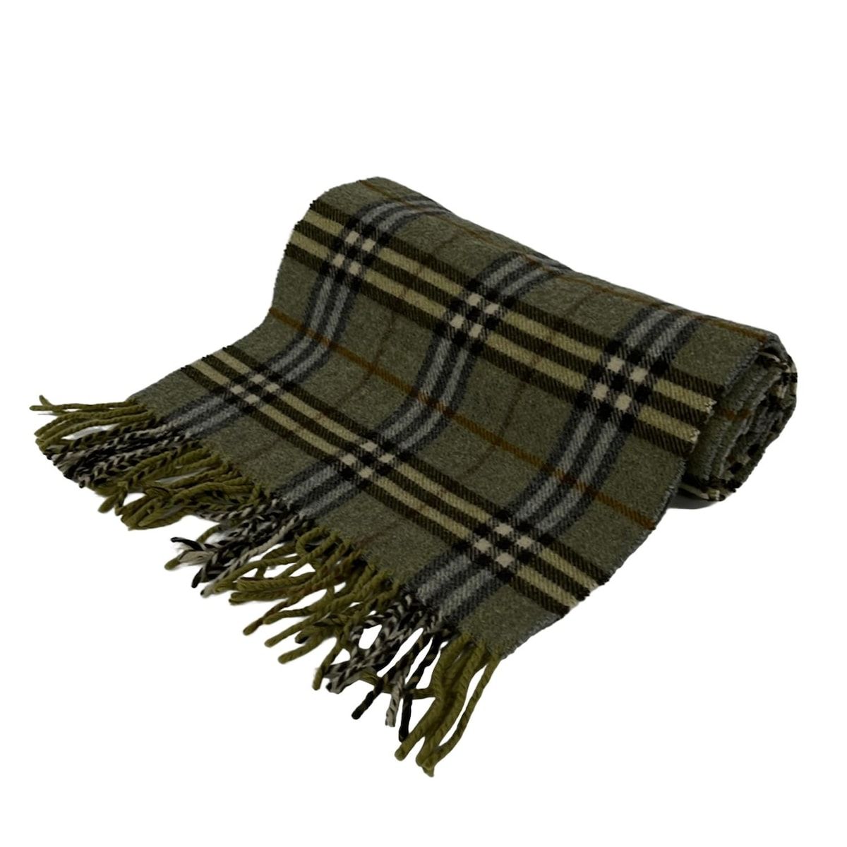 Burberry LONDON バーバリーロンドン マフラー - 黒×グレー×カーキ チェック柄 ウール