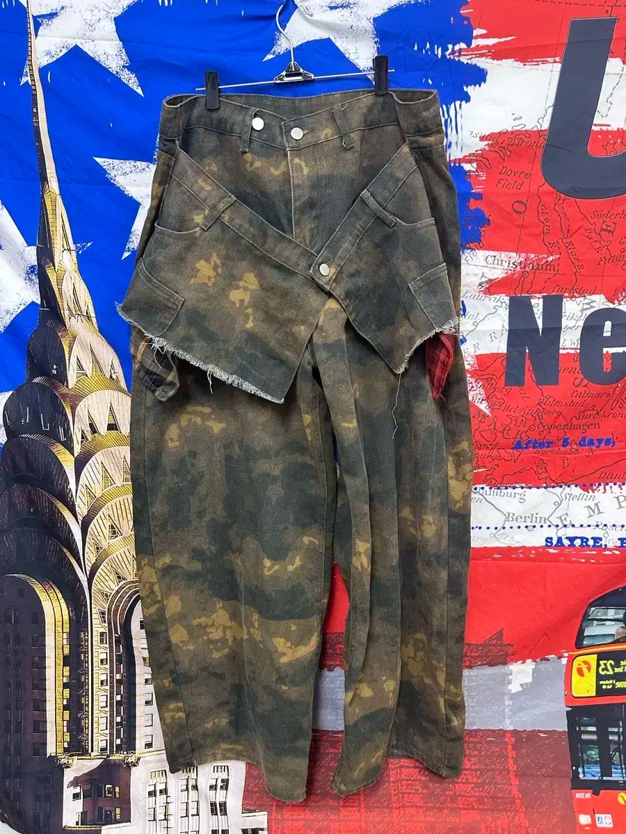 S級ヴィンテージカモミリタリー ストリート ワイドパンツ 36
