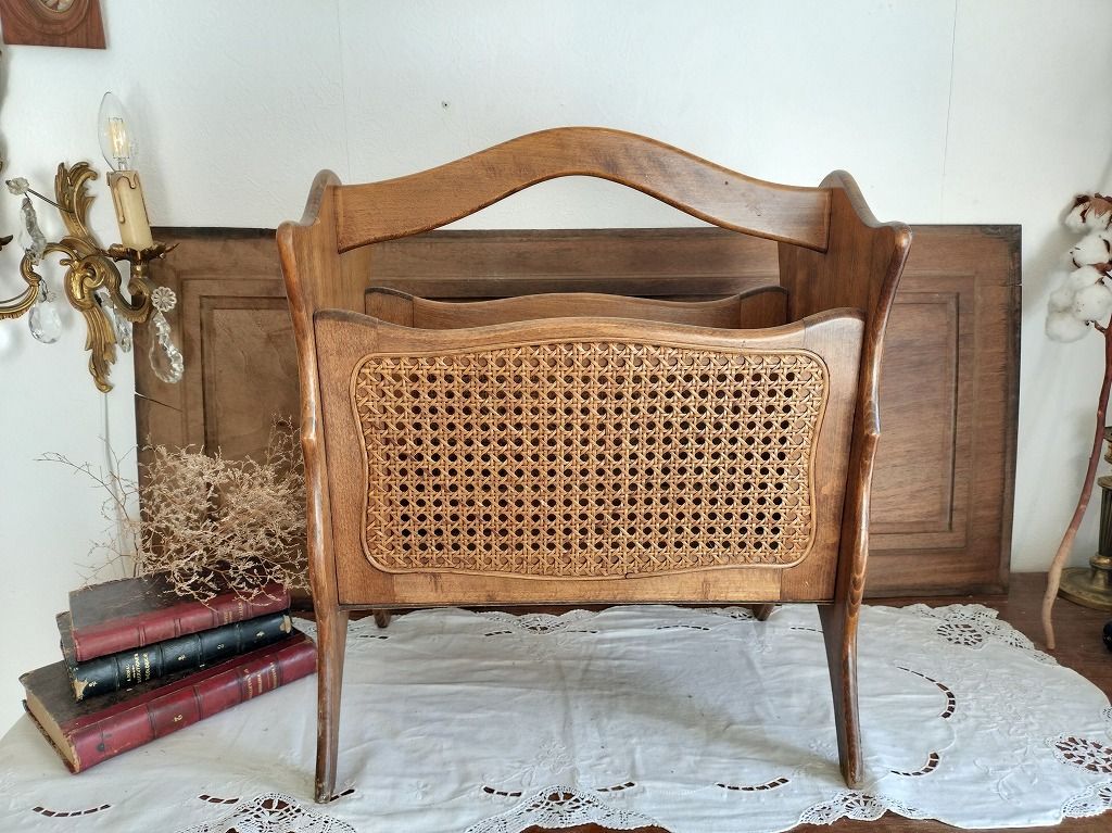 フランス アンティーク 装飾付き マガジンラック 木製