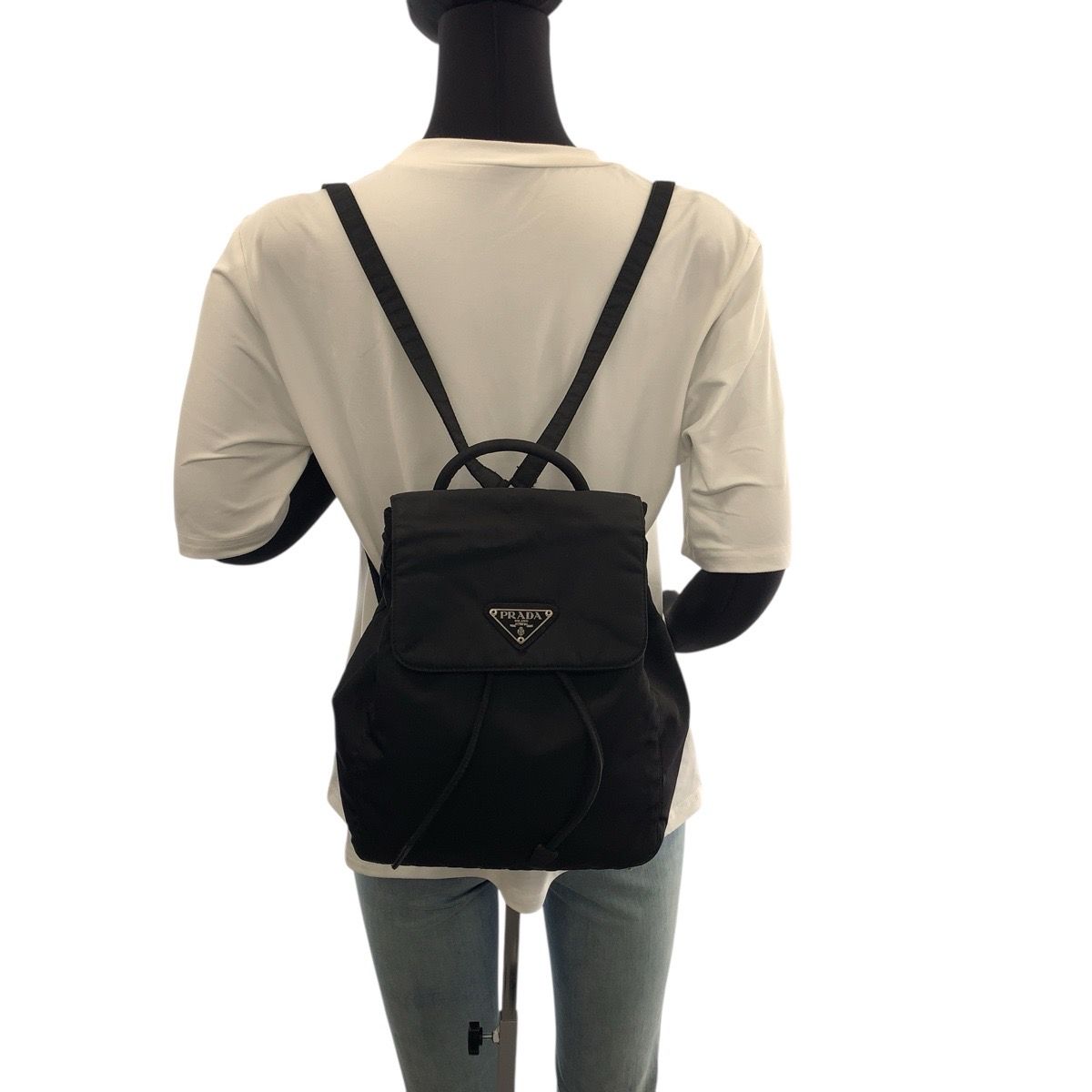 美品 PRADA プラダ テスート 三角ロゴプレート ブラック 黒 シルバー