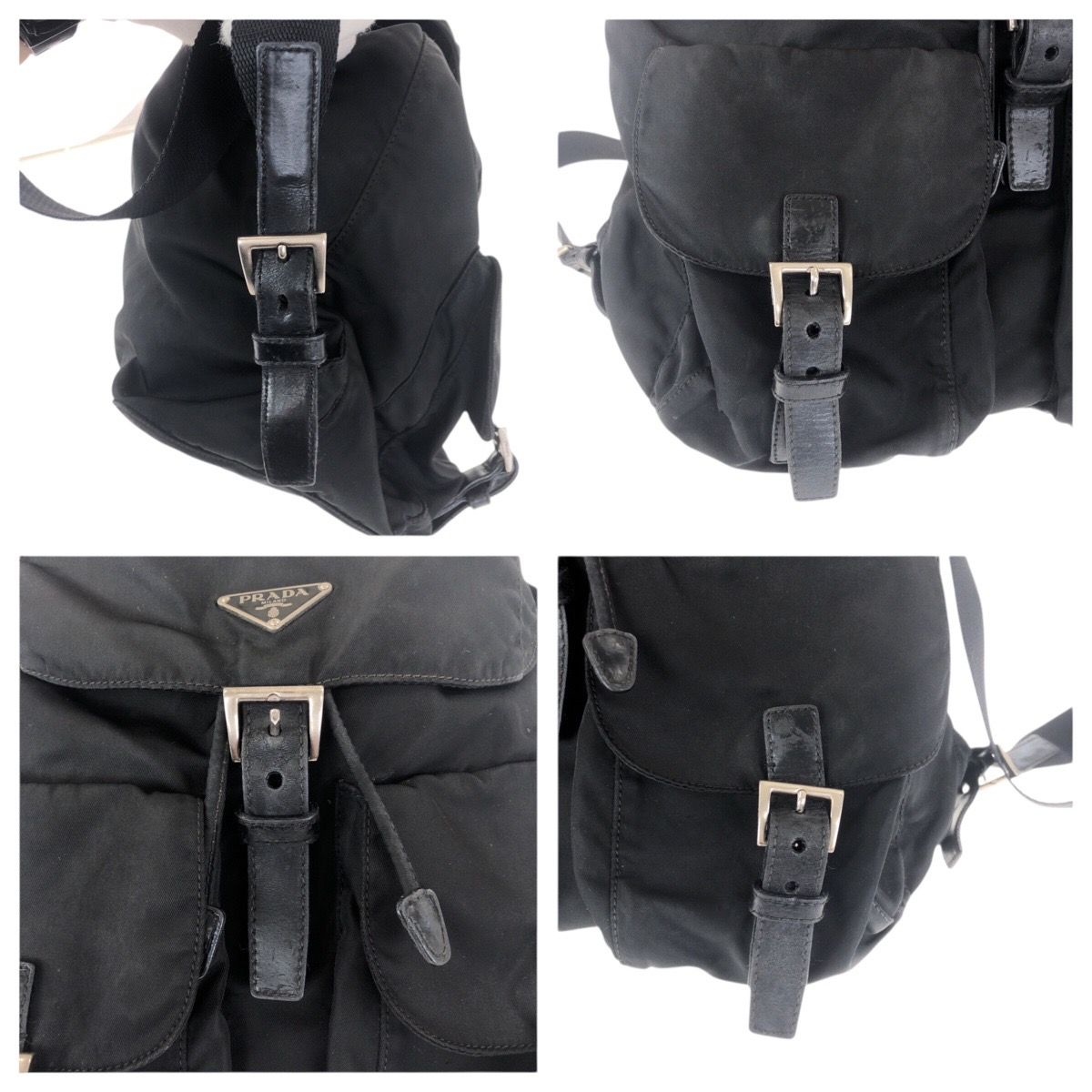 PRADA プラダ テスート 三角ロゴプレート ブラック 黒 シルバー金具