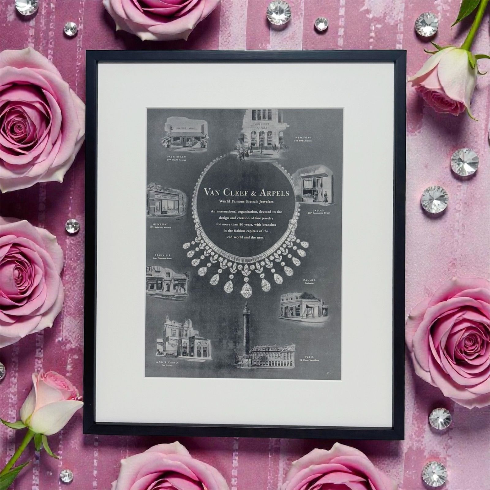 1952 広告 Van Cleef - Arpels ヴァンクリーフアーペル ポスター ヴィンテージ アートポスター フレーム付き 額縁 インテリア モダン おしゃれ かわいい 壁掛け レトロ モノトーン モノクロ