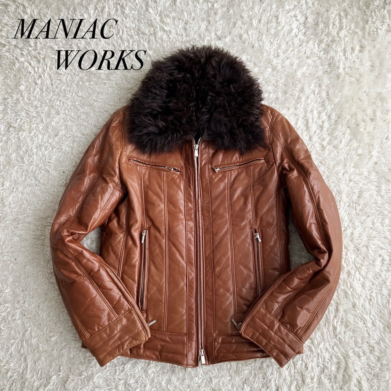 MANIAC WORKS BLACK レザーダウンジャケット 美品！MANIAC WORKS マニアックワークス レザーダウン ファー付き