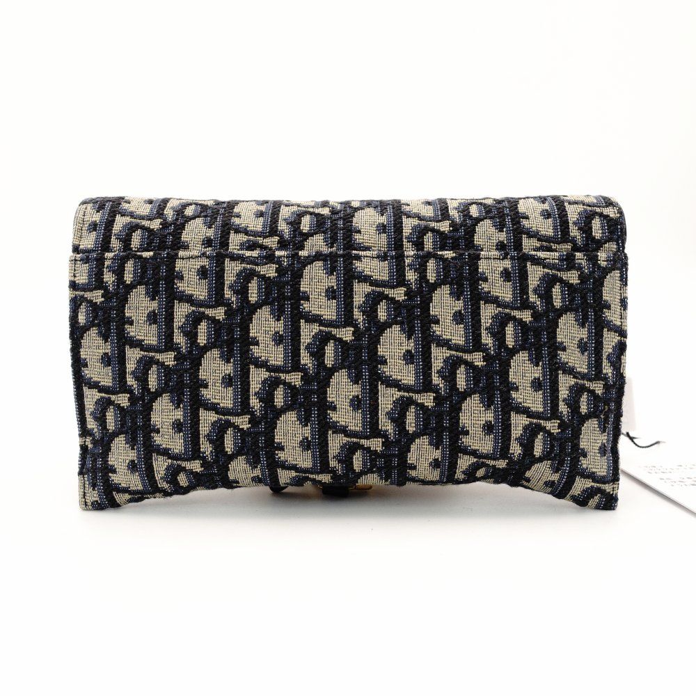 クリスチャン ディオール Christian Dior オブリーク ショルダーバッグ チェーンウォレット サドル ネイビー×ベージュ キャンバス 7-10-1105