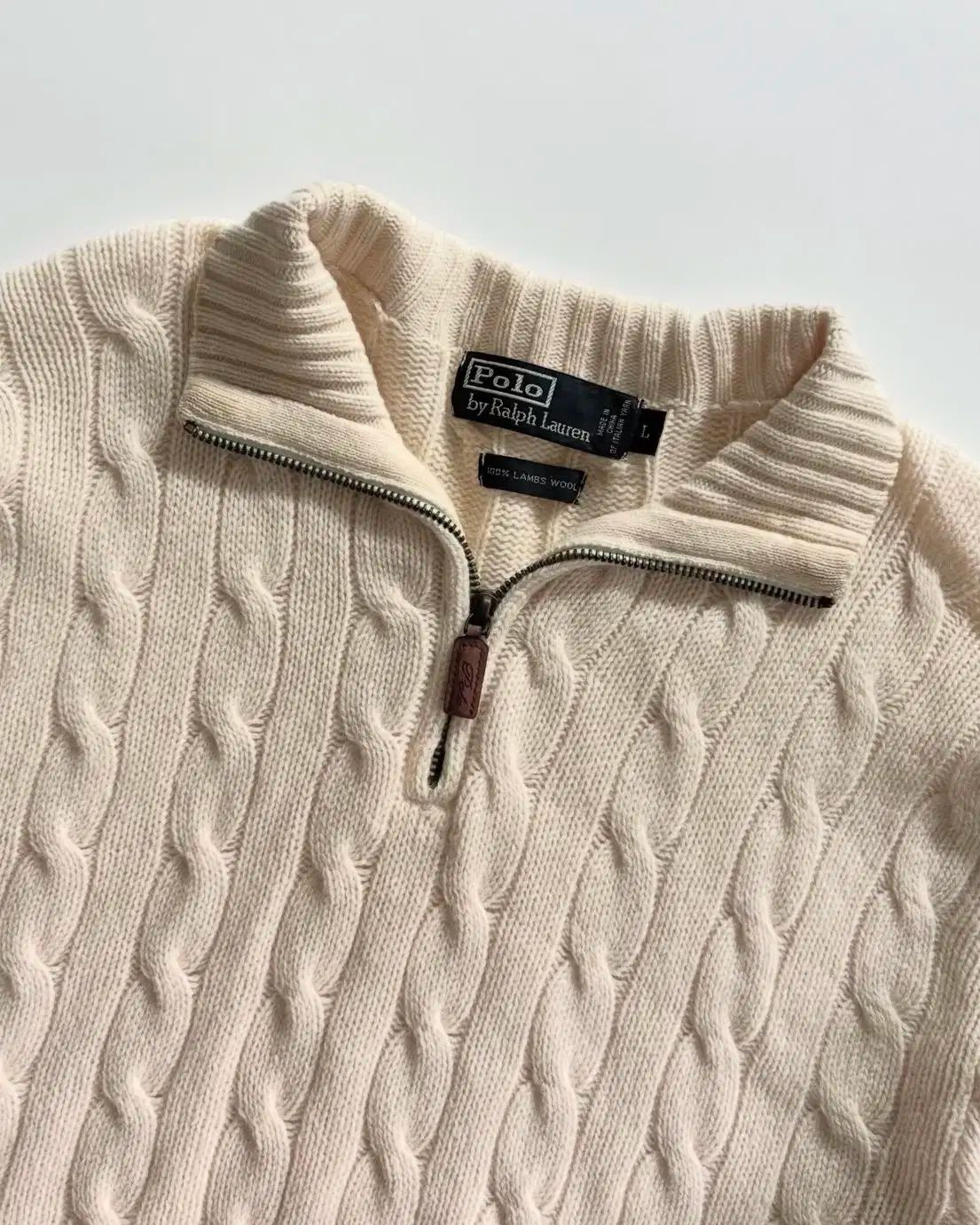 POLO RALPH LAUREN ポロラルフローレン アイボリー ケーブル ラムウール ハーフジップ ニット