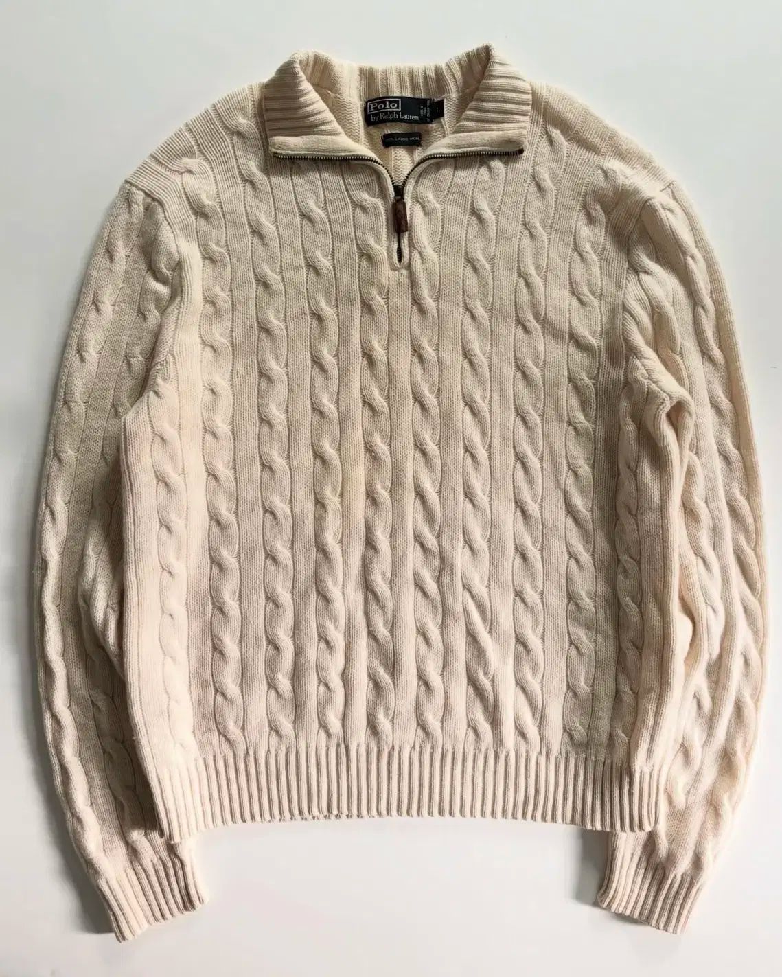 POLO RALPH LAUREN ポロラルフローレン アイボリー ケーブル ラムウール ハーフジップ ニット