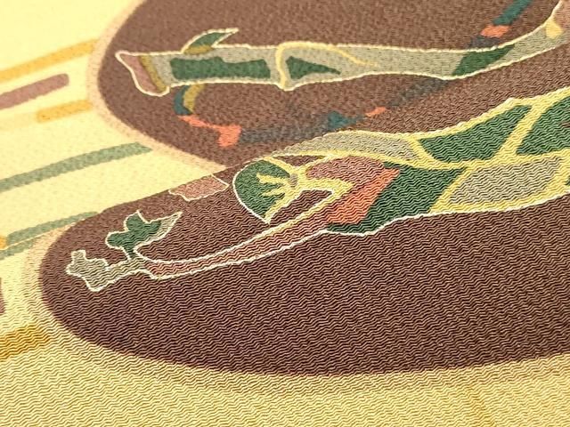 平和屋着物○全通柄九寸名古屋帯 型染め 成り物魚間道 金彩 鬼しぼ縮緬