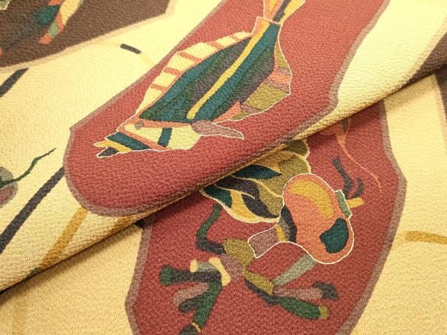 平和屋着物○全通柄九寸名古屋帯 型染め 成り物魚間道 金彩 鬼しぼ縮緬