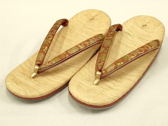 平和屋着物●和装小物　和装草履　畳表　籬花文　金糸　逸品　AABC4316ay 平和屋着物○和装小物 和装草履 畳表 籬花文 金糸 逸品 AABC4316ay