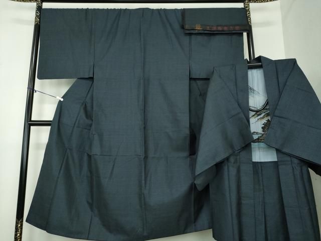 平和屋着物 男性 本場大島紬 アンサンブル 長羽織 亀甲柄 反端付き 正絹 ps