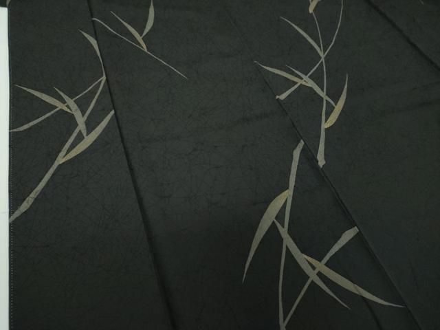  平和屋着物 上質な小紋 作家物 草葉文 黒地 金彩 正絹 ps 小紋 着物